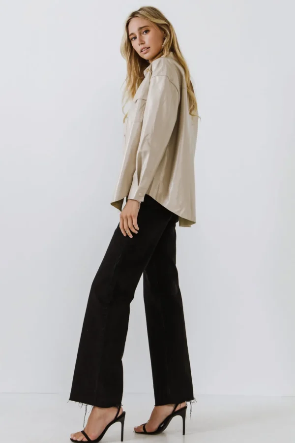 GREY LAB Jackets & Coats | Tops*- Pu Button Down Jacket TAUPE