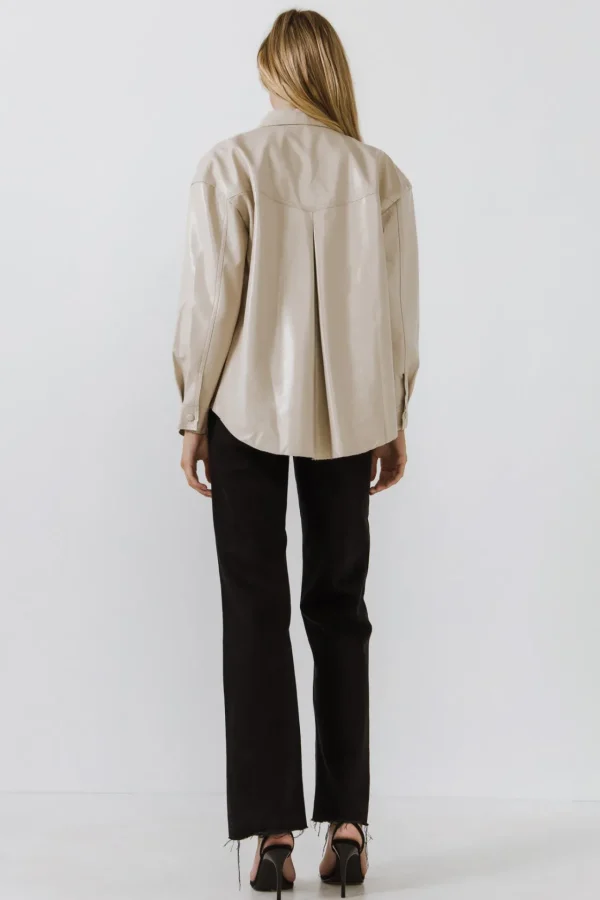 GREY LAB Jackets & Coats | Tops*- Pu Button Down Jacket TAUPE