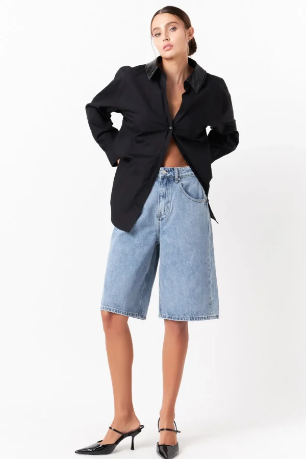 GREY LAB Shirts & Blouses | Tops*- Pu Collared Oversize Shirt BLACK