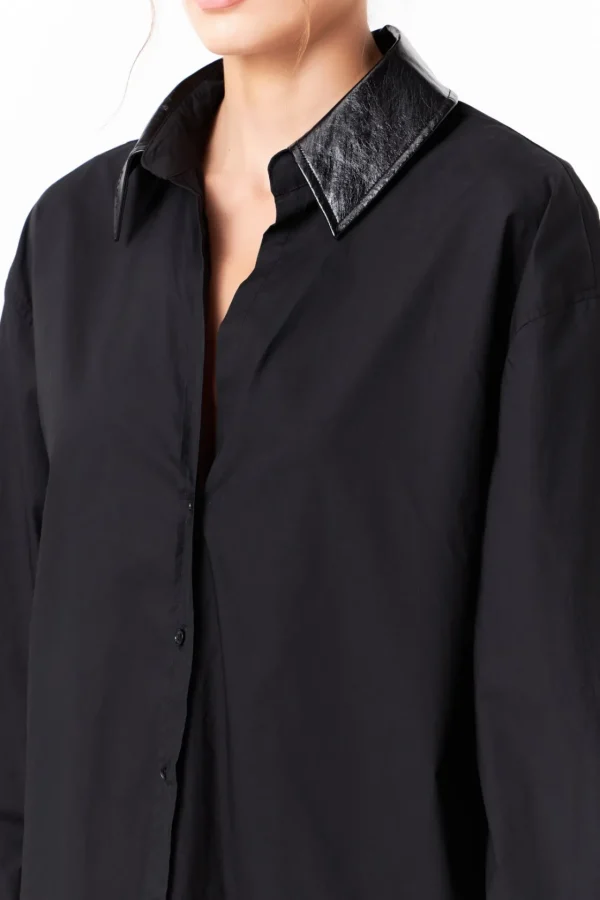 GREY LAB Shirts & Blouses | Tops*- Pu Collared Oversize Shirt BLACK