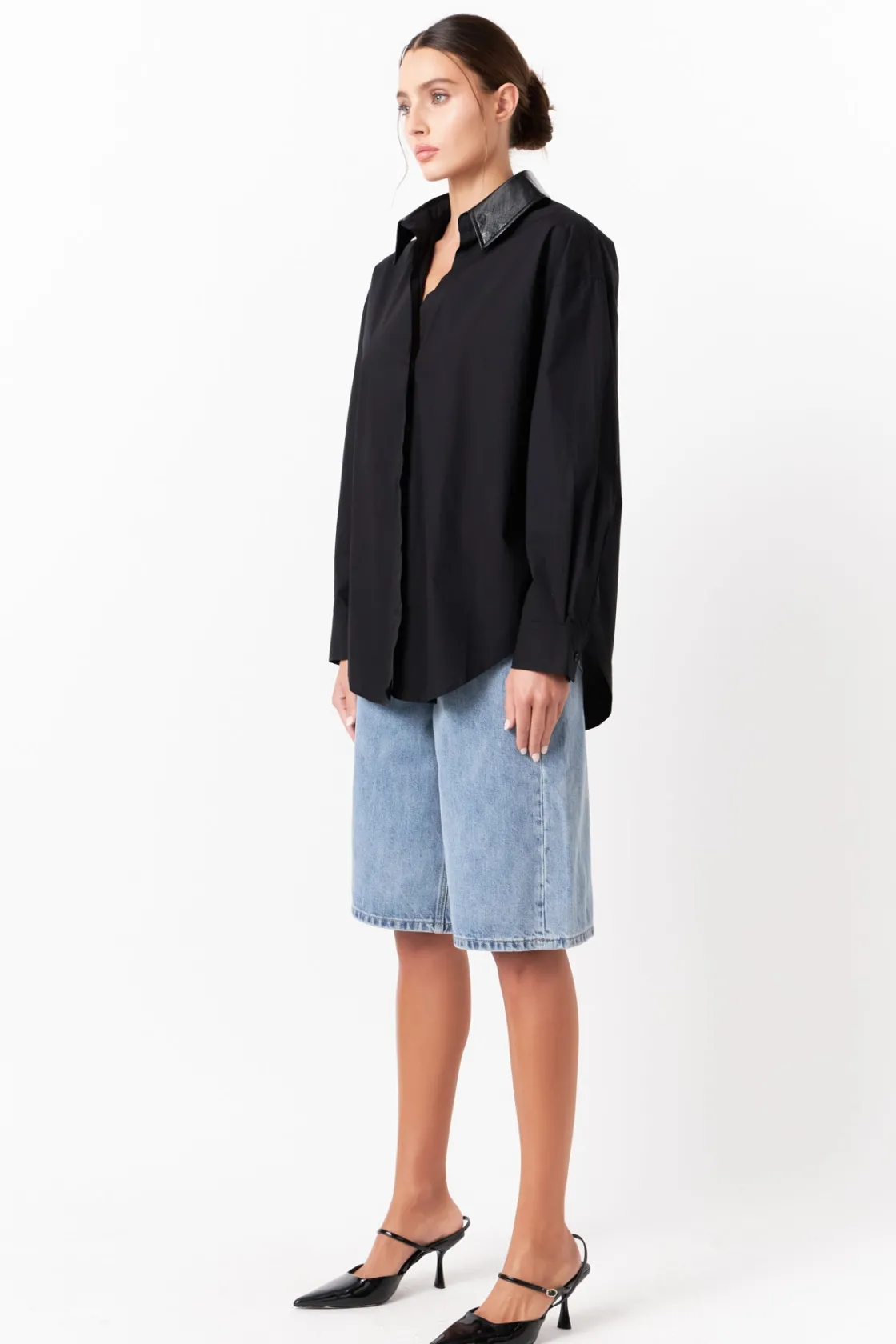 grey_lab__pu_collared_ove_2.webp GREY LAB Shirts & Blouses | Tops*- Pu Collared Oversize Shirt BLACK