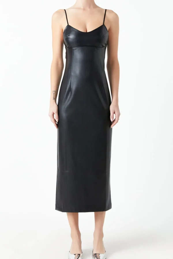 GREY LAB Tops*- Pu Midi Sleeveless Dress BLACK