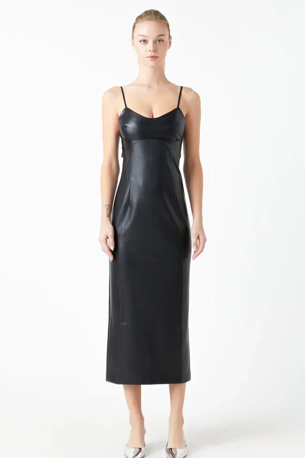 GREY LAB Tops*- Pu Midi Sleeveless Dress BLACK