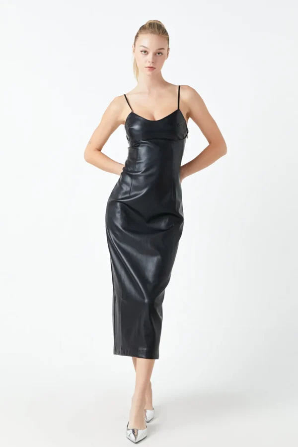 GREY LAB Tops*- Pu Midi Sleeveless Dress BLACK