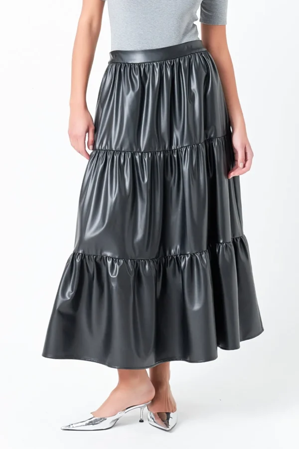 GREY LAB Skirts | Tops*- Pu Tiered Long Skirt BLACK