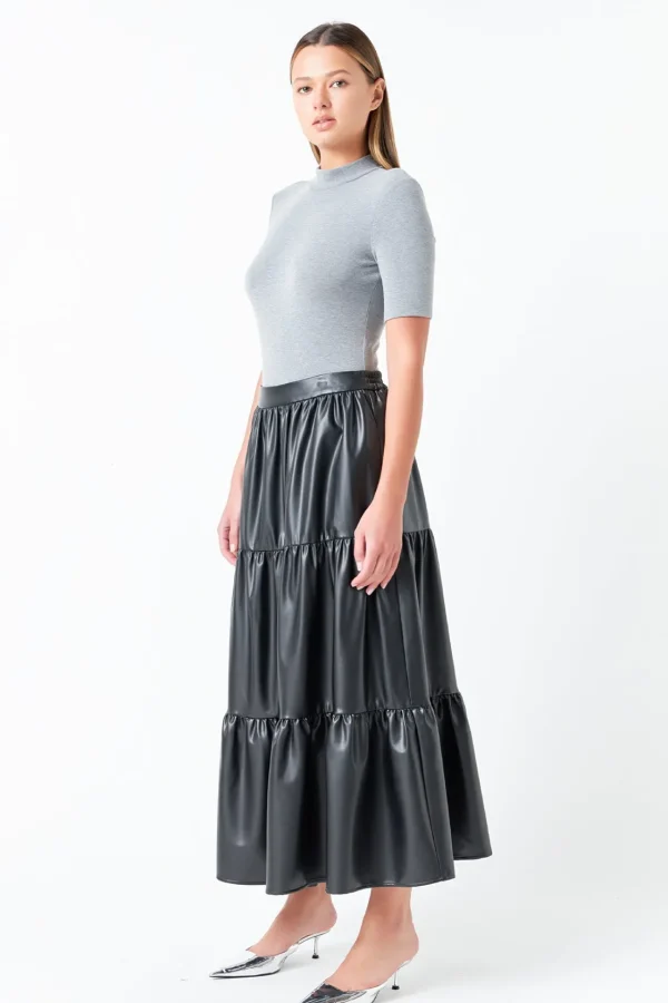 GREY LAB Skirts | Tops*- Pu Tiered Long Skirt BLACK