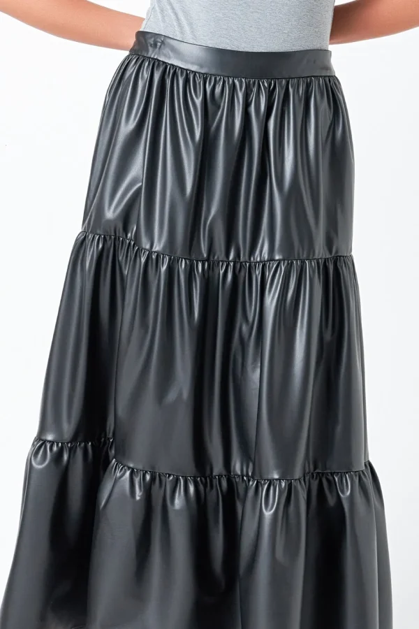 GREY LAB Skirts | Tops*- Pu Tiered Long Skirt BLACK