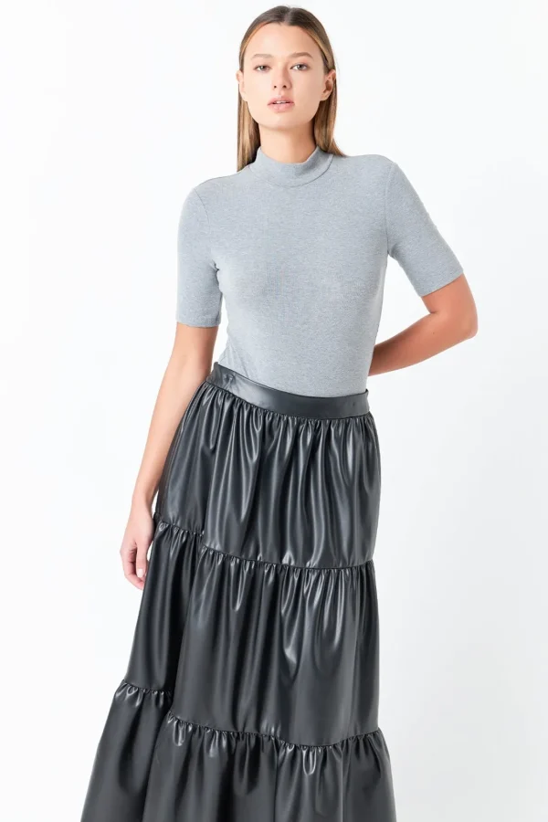 GREY LAB Skirts | Tops*- Pu Tiered Long Skirt BLACK