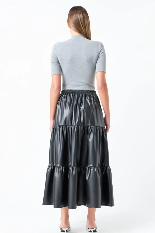 GREY LAB Skirts | Tops*- Pu Tiered Long Skirt BLACK