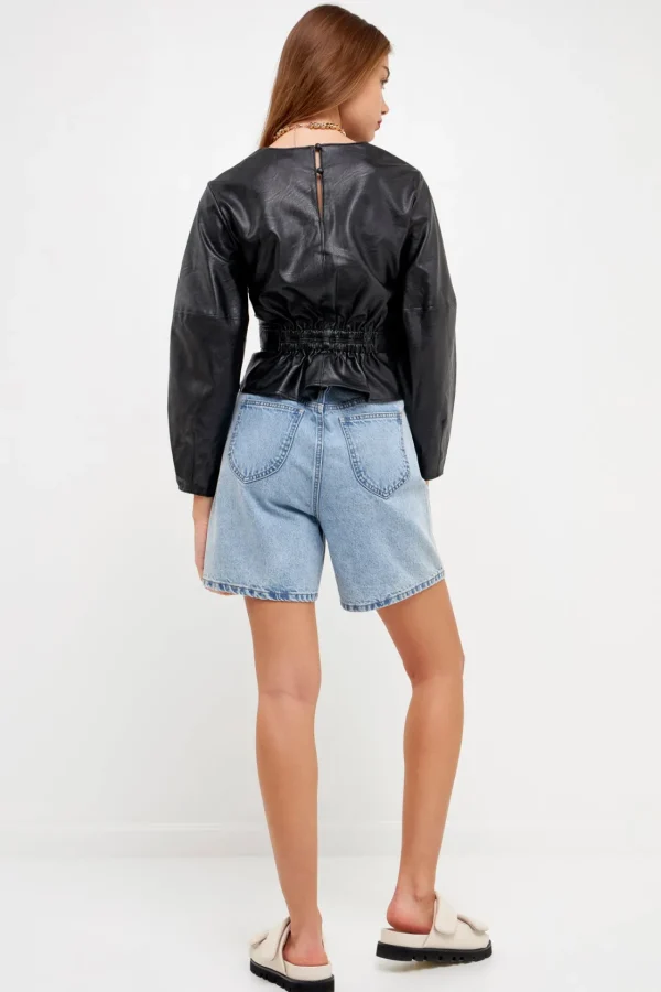 GREY LAB Tops*- Pu Top with Tie BLACK