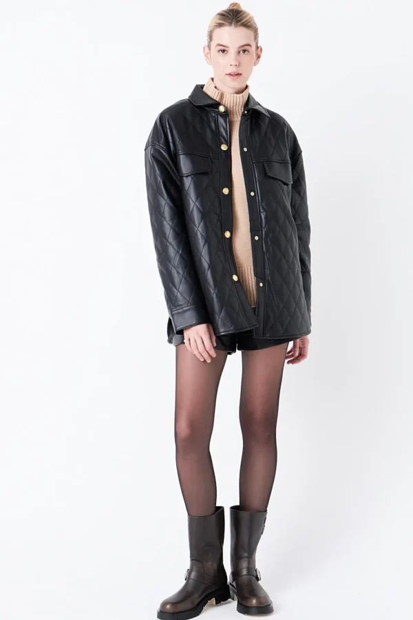 GREY LAB Jackets & Coats | Tops*- Quilted Faux Leather Jacket BLACK