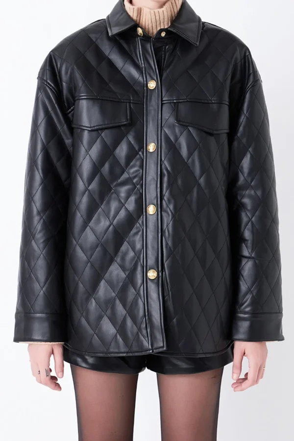 GREY LAB Jackets & Coats | Tops*- Quilted Faux Leather Jacket BLACK