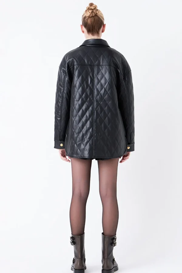 GREY LAB Jackets & Coats | Tops*- Quilted Faux Leather Jacket BLACK