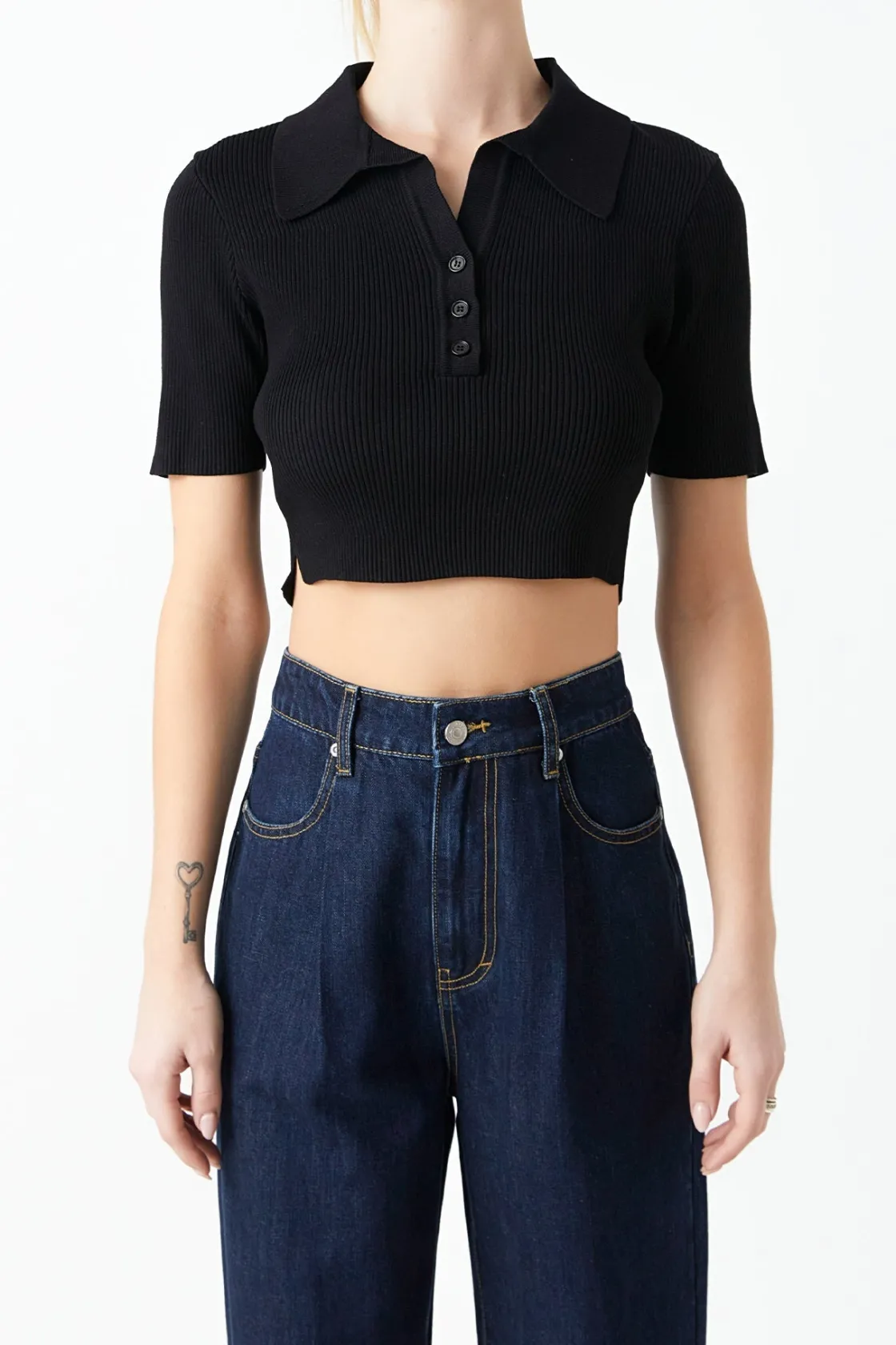 grey_lab__ribbed_polo_kni_1.webp GREY LAB Sweaters & Knits | Tops*- Ribbed Polo Knit Top with Side slit BLACK