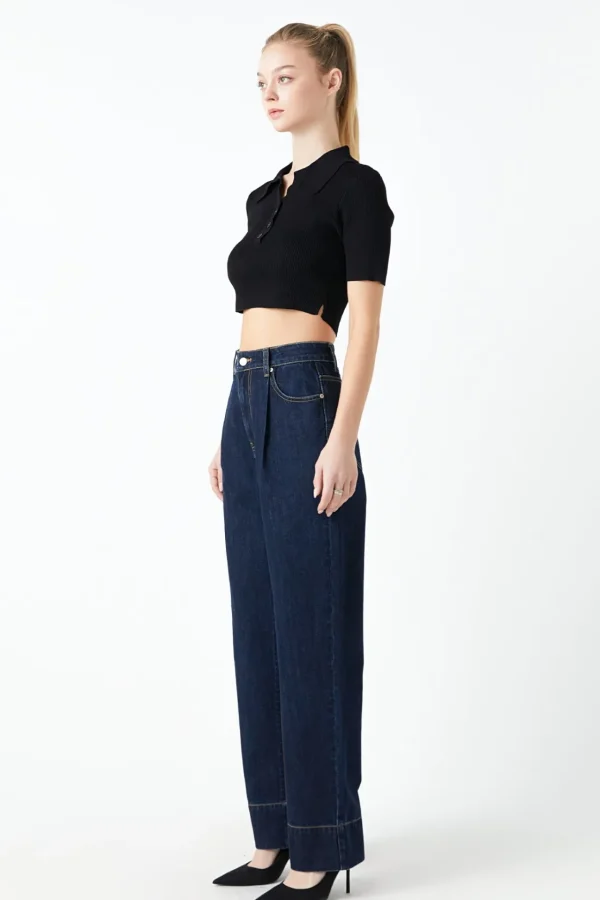 GREY LAB Sweaters & Knits | Tops*- Ribbed Polo Knit Top with Side slit BLACK