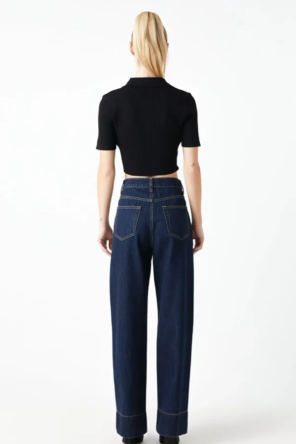 GREY LAB Sweaters & Knits | Tops*- Ribbed Polo Knit Top with Side slit BLACK