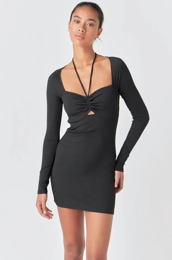 GREY LAB Little Black Dress | Tops*- Ruched Haltered Fitted Mini Dress BLACK