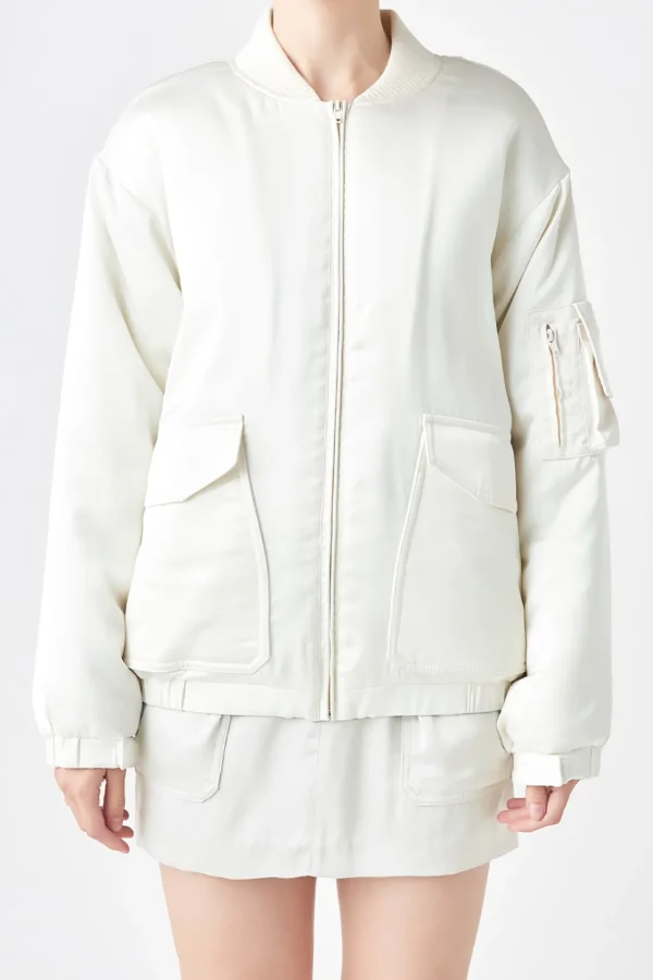 GREY LAB Matching Sets | Jackets & Coats*- Satin Bomber Jacket IVORY