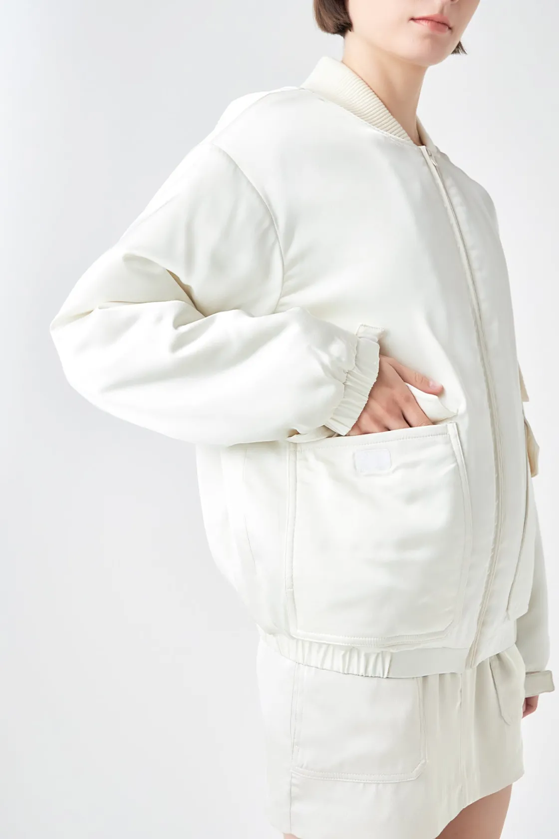 grey_lab__satin_bomber_ja_2.webp GREY LAB Matching Sets | Jackets & Coats*- Satin Bomber Jacket IVORY