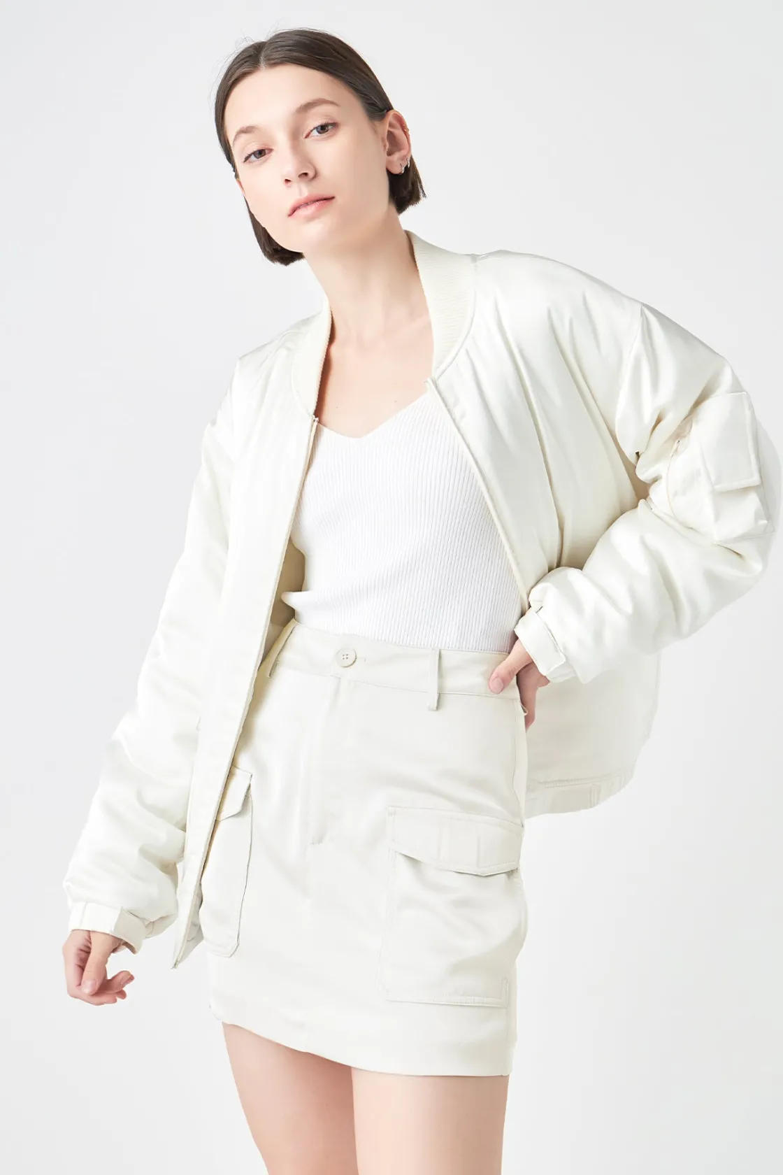 grey_lab__satin_bomber_ja_4.webp GREY LAB Matching Sets | Jackets & Coats*- Satin Bomber Jacket IVORY