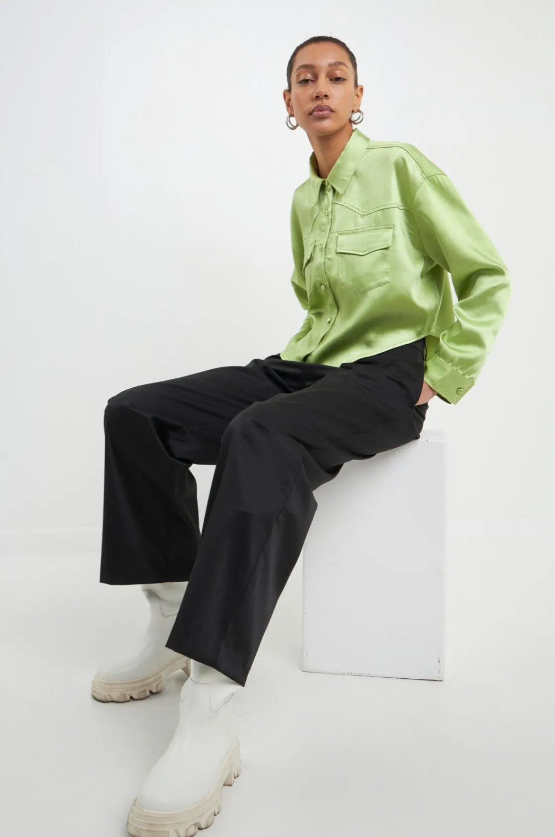 grey_lab__satin_crop_jack_0.webp GREY LAB Jackets & Coats | Tops*- Satin Crop Jacket LIGHTGREEN
