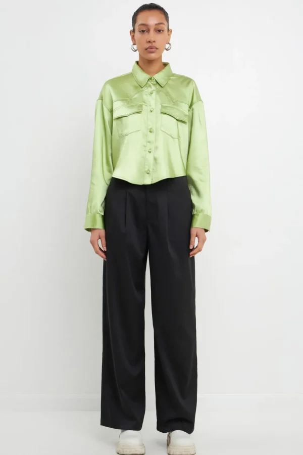 GREY LAB Jackets & Coats | Tops*- Satin Crop Jacket LIGHTGREEN
