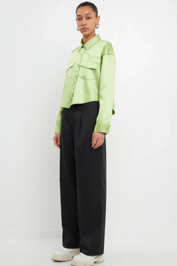 GREY LAB Jackets & Coats | Tops*- Satin Crop Jacket LIGHTGREEN