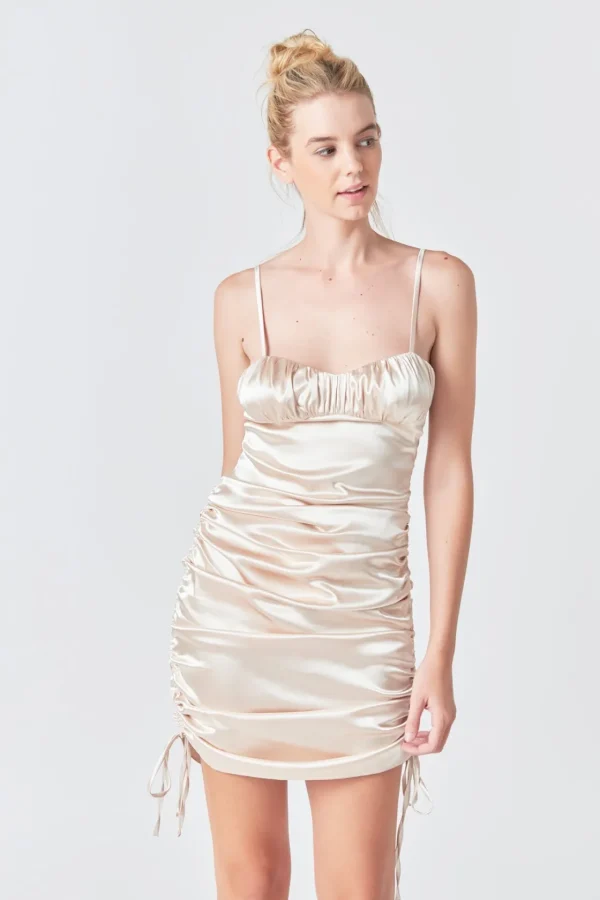 GREY LAB Satin Dresses | Tops*- Satin Ruched Mini Dress CHAMPAGNE
