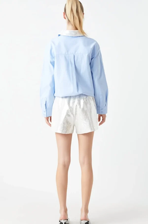 GREY LAB Shorts & Skorts | Tops*- Sequin Embellished Boxer Shorts SILVER