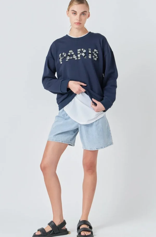 GREY LAB Tops*- Sequin Letter Sweatshirt NAVY