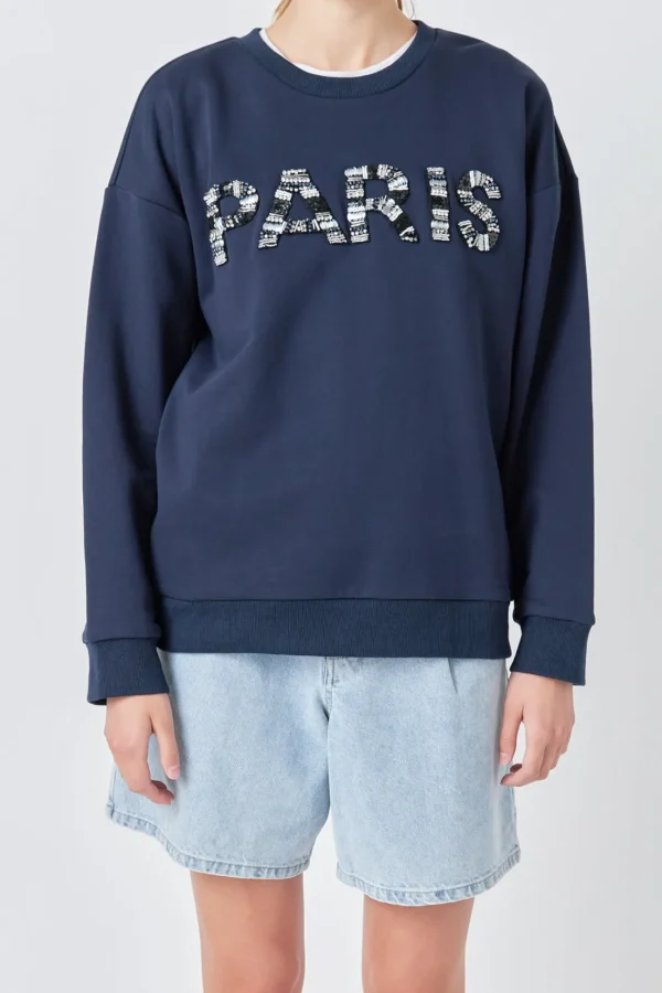 GREY LAB Tops*- Sequin Letter Sweatshirt NAVY