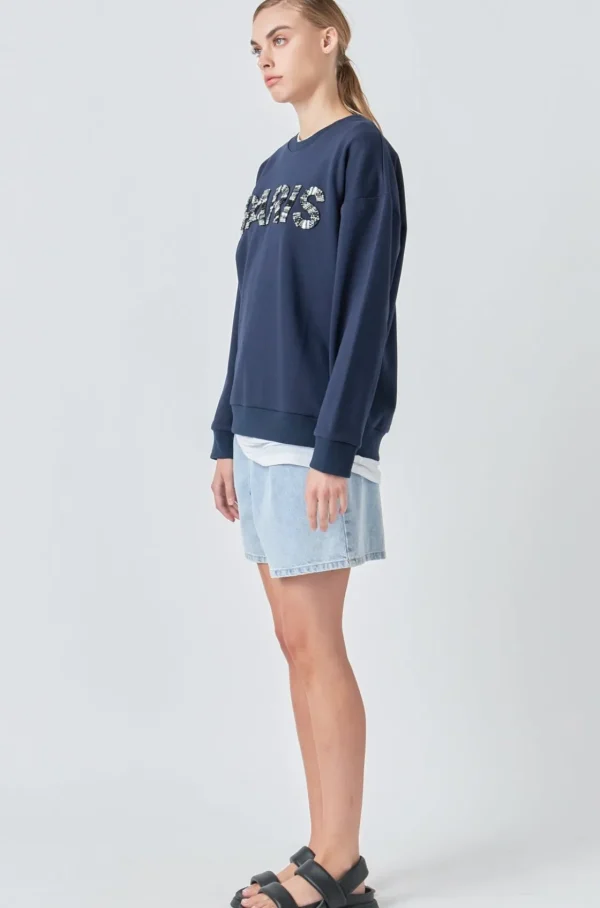 GREY LAB Tops*- Sequin Letter Sweatshirt NAVY