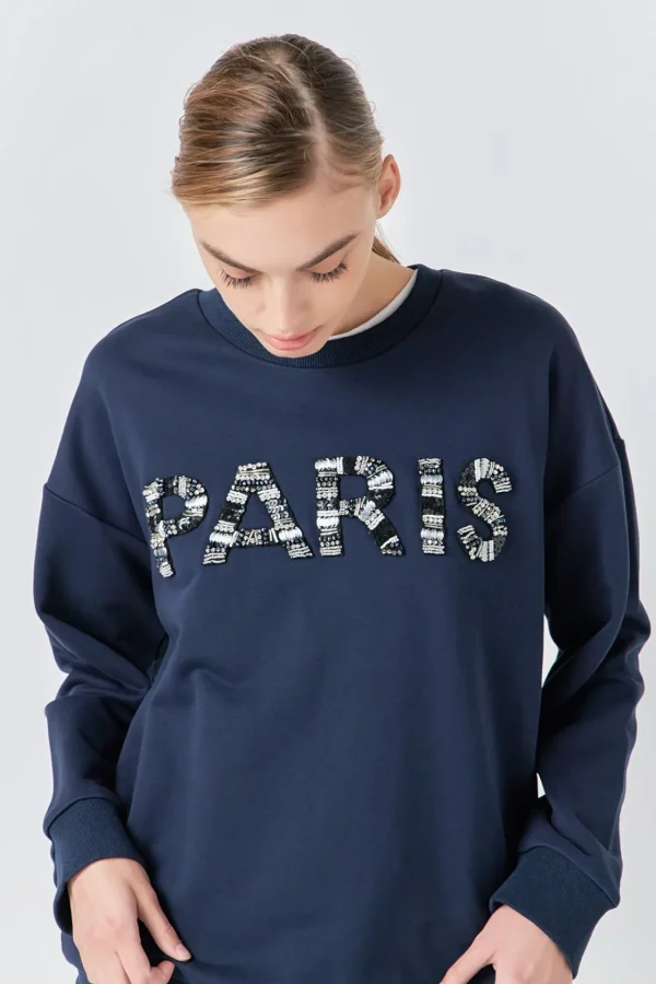 GREY LAB Tops*- Sequin Letter Sweatshirt NAVY