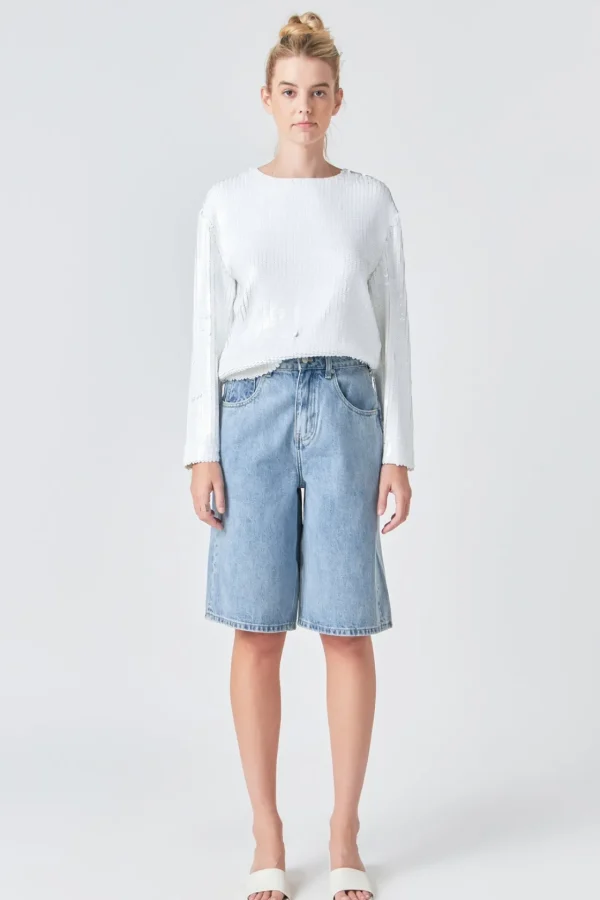 GREY LAB Tops*- Sequin Loose Fit Top WHITE