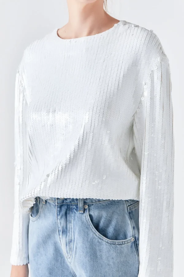 GREY LAB Tops*- Sequin Loose Fit Top WHITE