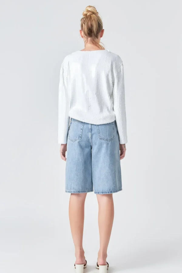 GREY LAB Tops*- Sequin Loose Fit Top WHITE