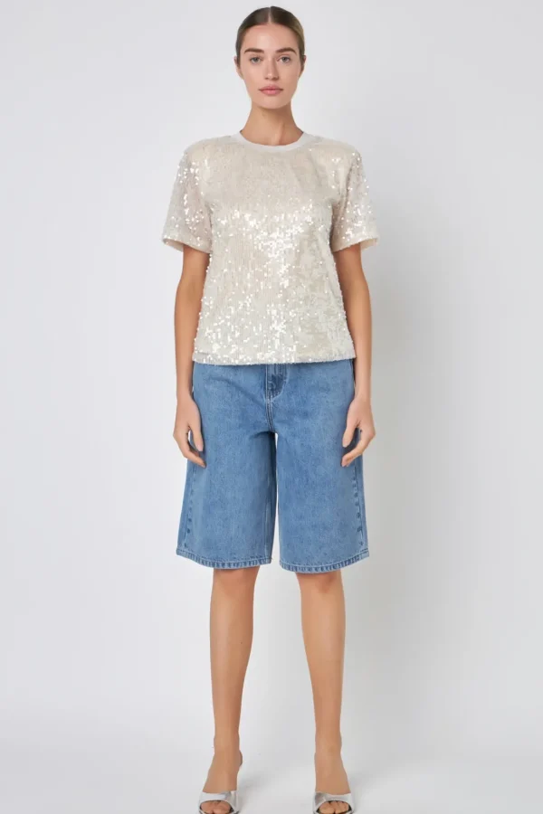 GREY LAB Tops*- Sequin Open Back Top