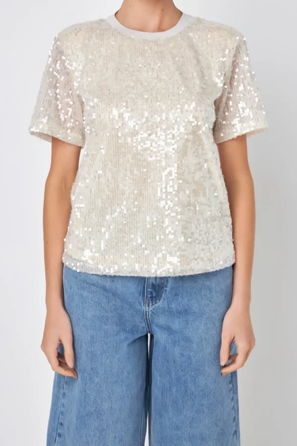 GREY LAB Tops*- Sequin Open Back Top