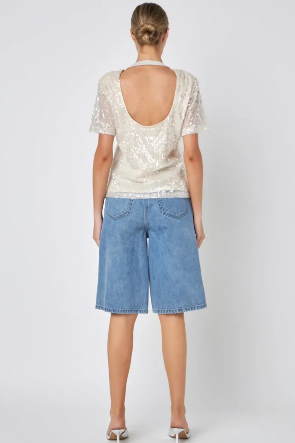 GREY LAB Tops*- Sequin Open Back Top