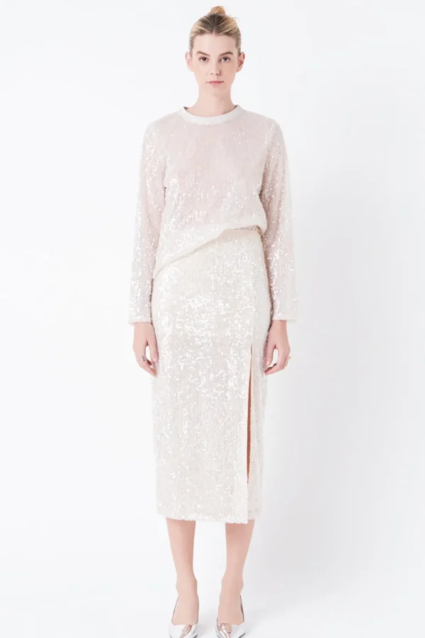 GREY LAB Matching Sets | Tops*- Sequin Sheer Top NUDEPINK