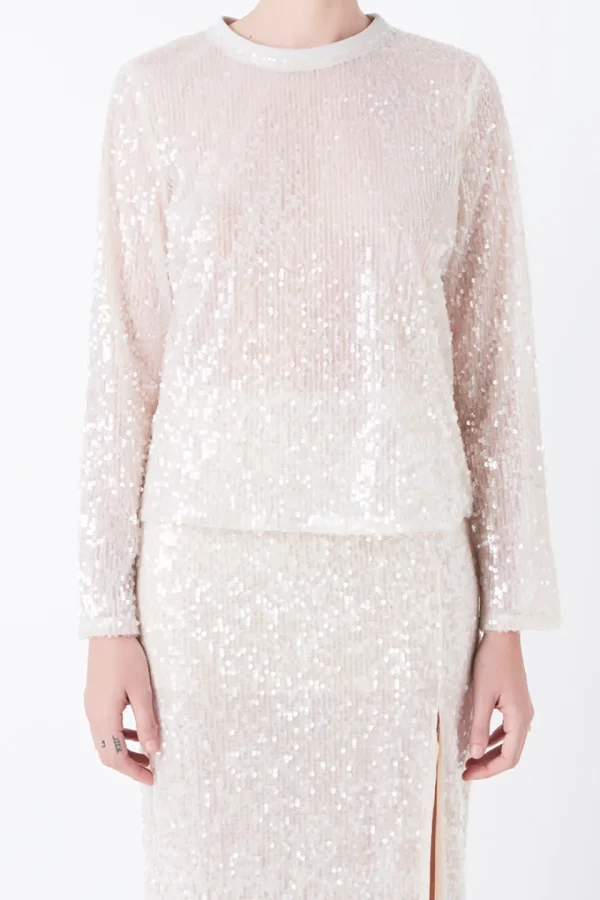 GREY LAB Matching Sets | Tops*- Sequin Sheer Top NUDEPINK
