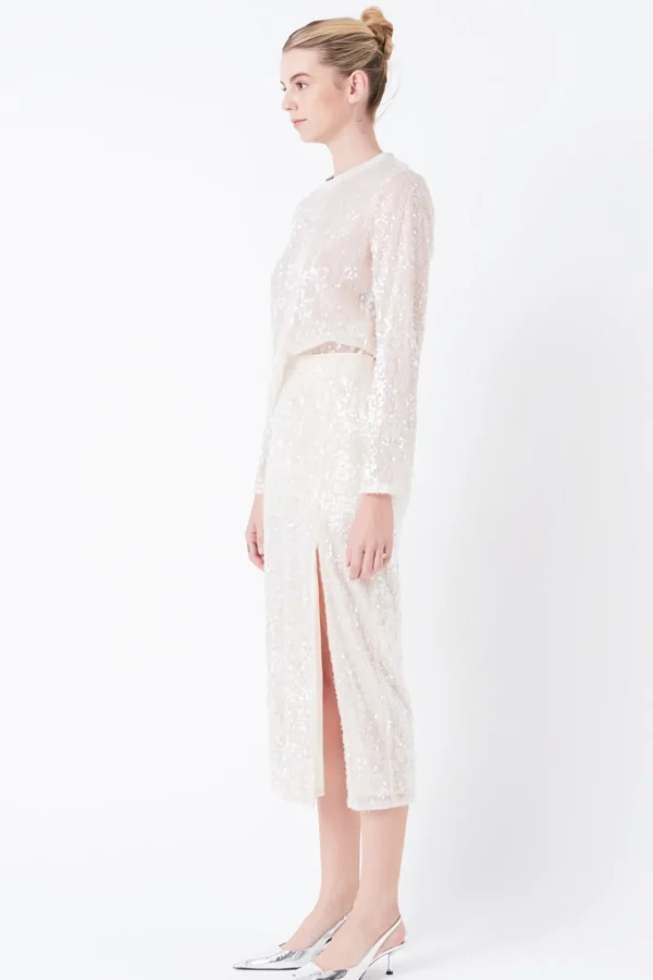 GREY LAB Matching Sets | Tops*- Sequin Sheer Top NUDEPINK