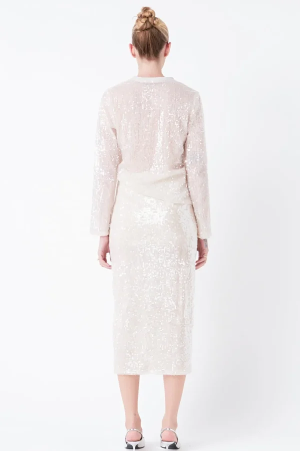 GREY LAB Matching Sets | Tops*- Sequin Sheer Top NUDEPINK