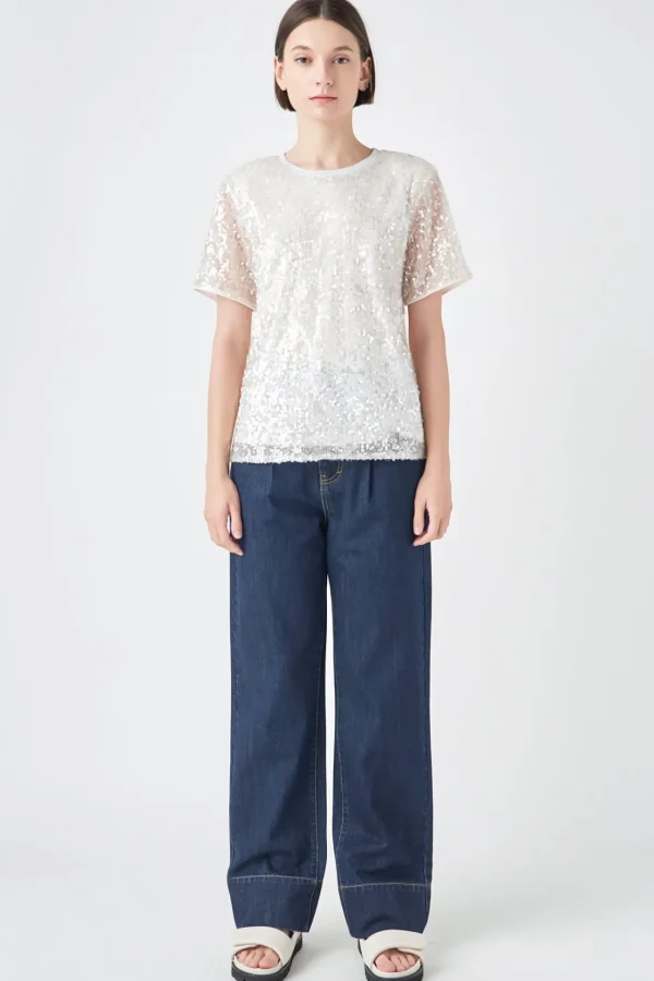 GREY LAB Matching Sets | Tops*- Sequin Shoulder Padded Top