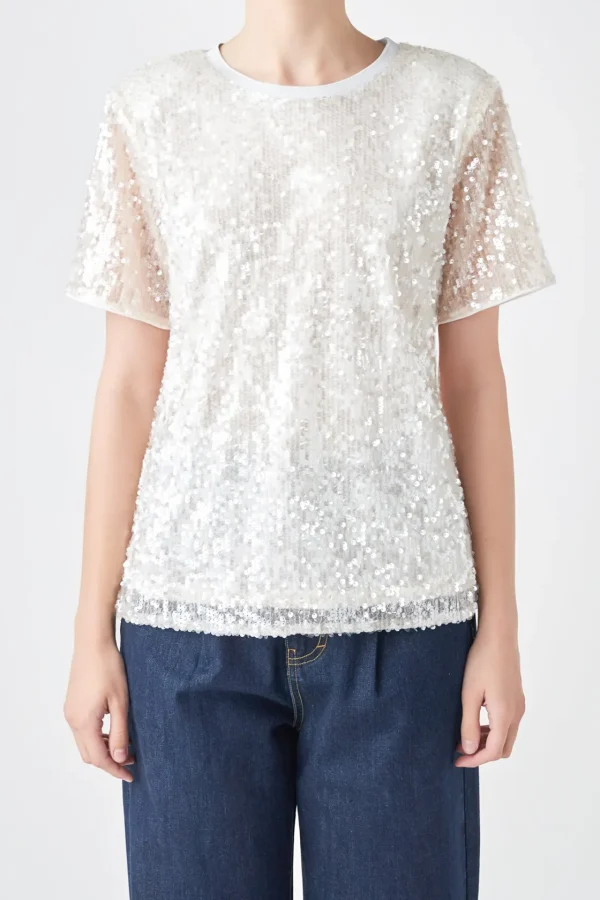 GREY LAB Matching Sets | Tops*- Sequin Shoulder Padded Top