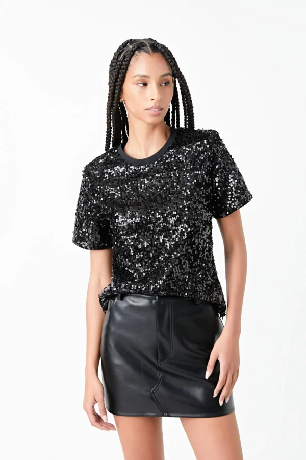 GREY LAB Matching Sets | Tops*- Sequin Shoulder Padded Top