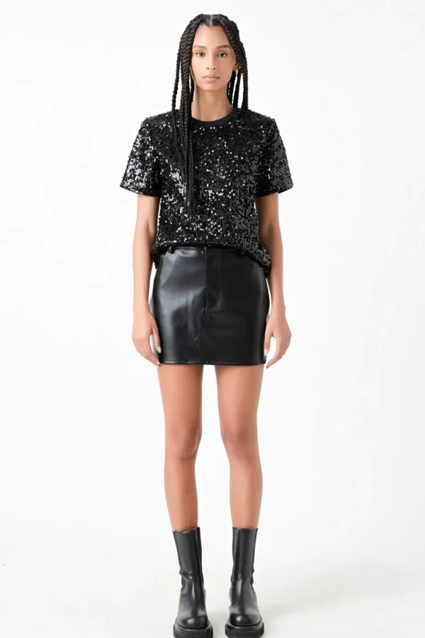 GREY LAB Matching Sets | Tops*- Sequin Shoulder Padded Top