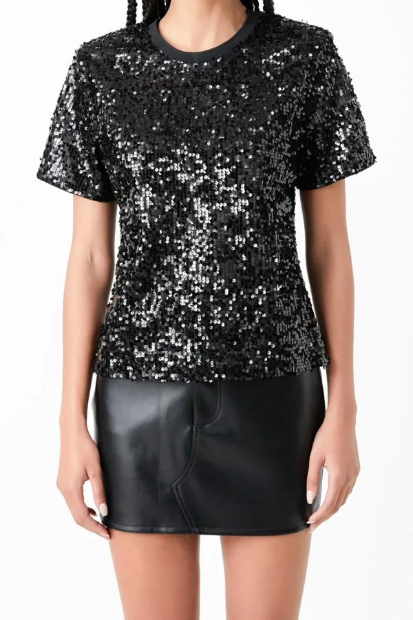 GREY LAB Matching Sets | Tops*- Sequin Shoulder Padded Top