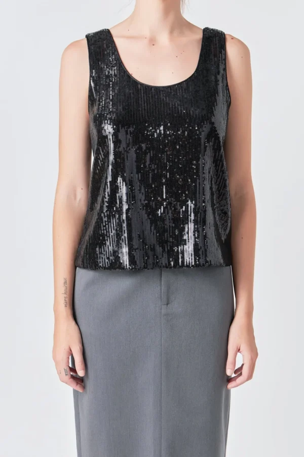GREY LAB Tops*- Sequin Sleeveless Top BLACK