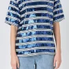 GREY LAB Tops*- Sequin Stripe Top WHITE/NAVY